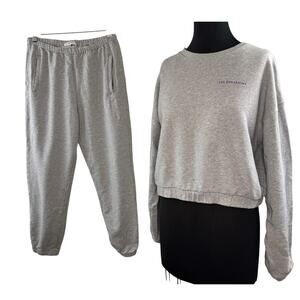Les Benjamins Heather Gray Sweatsuit Set Cotton Crop Crew Neck Top XS Pants S